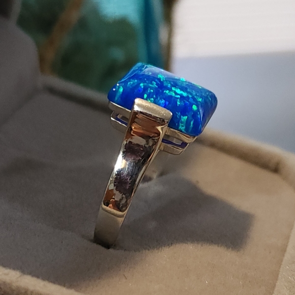 Blue Fire Opal Sterling Silver Ring 🔥 💙 - Picture 8 of 12